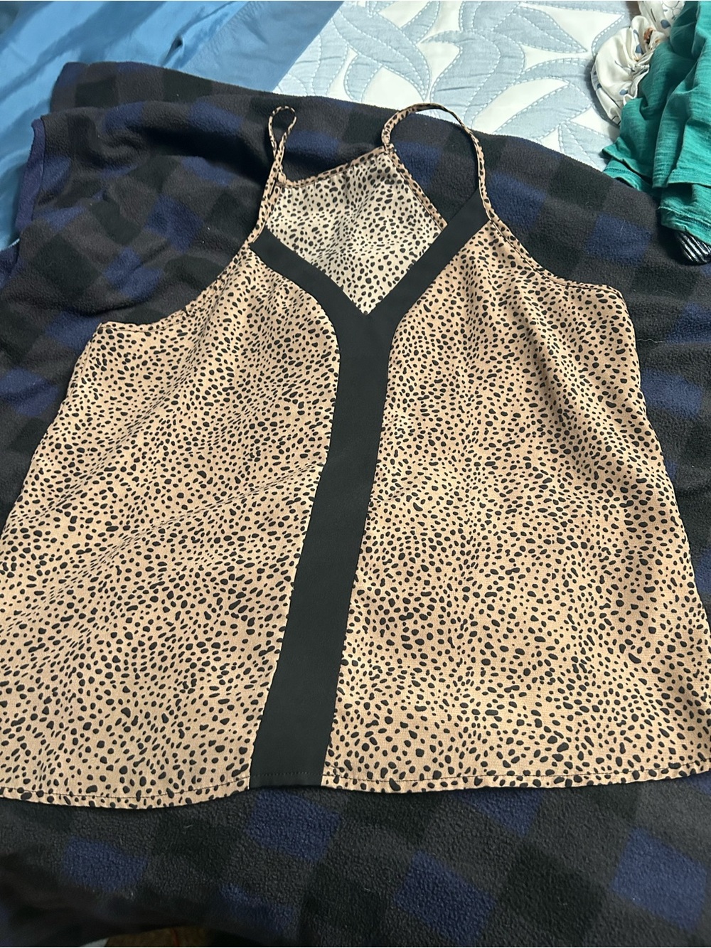 SHEIN Tan Leopard Print Cami with Black Contrast Panel